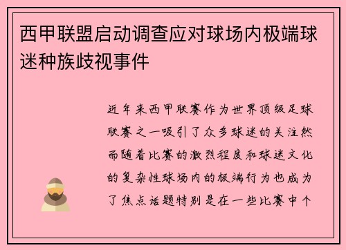 西甲联盟启动调查应对球场内极端球迷种族歧视事件
